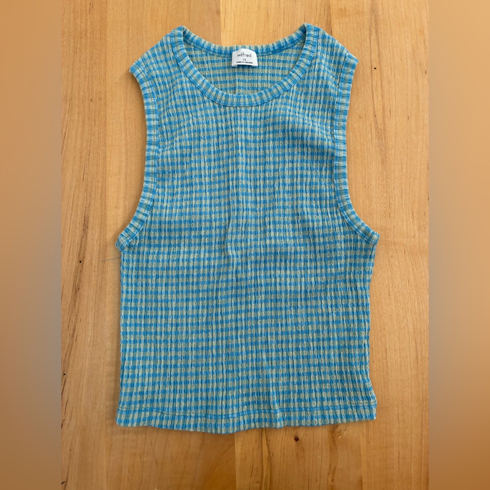 Aritzia Ribbed Tank Top in Teal and Light Blue